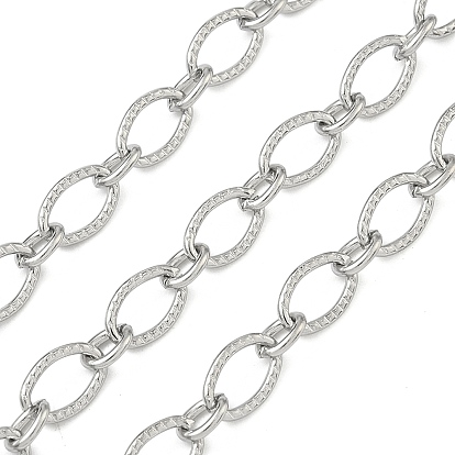 Ручная работа 304 Цепочки из нержавеющей стали с текстурированными овальными звеньями, несварные, с катушкой