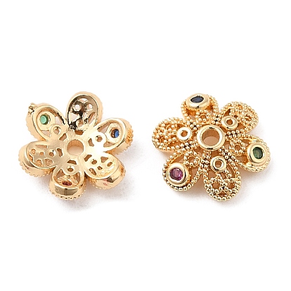 Brass Micro Pave Colorful Cubic Zirconia Bead Caps, Flower