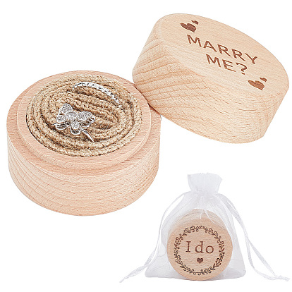 Cajas de almacenamiento de anillos de dedo de madera con forma de columna, con bolsa de organza blanca