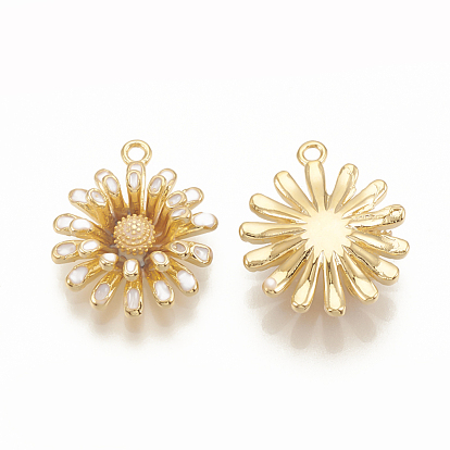 Brass Enamel Charms, Flower, Nickel Free, Real 18K Gold Plated
