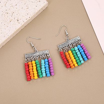 Серьги-люстры из пластика и сплава в стиле бохо, рондель