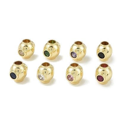 Rack Plating Brass Micro Pave Cubic Zirconia Beads, Long-Lasting Plated, Lead Free & Cadmium Free, Round