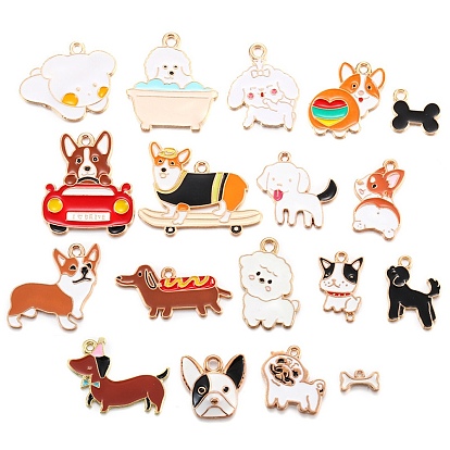 Colgantes de la aleación del esmalte, encantos de perros, dorado