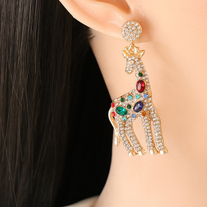 Chic Alloy Rhinestone Acrylic Giraffe Earrings for Women - Trendy European and American Ear Jewelry