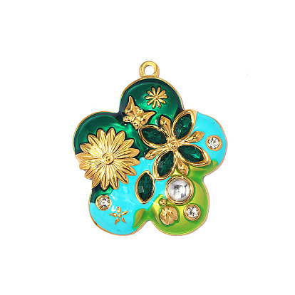 304 нержавеющей стальной эмали подвески, цветочный шарм, с кубического циркония, реальный 18 k позолоченный, ионное покрытие (ip), долговечный