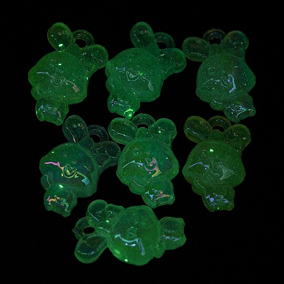 UV Plating Acrylic Pendant, with Glitter Powder, Glow in the Dark, Iridescent Rabbit