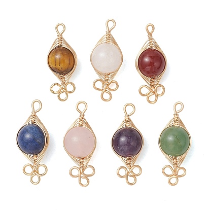 7 шт. 7 цвета, натуральные смешанные драгоценные камни, подвески в виде елочки, обмотанные проволокой, Очарование лошадиных глаз, смешанные окрашенные и неокрашенные