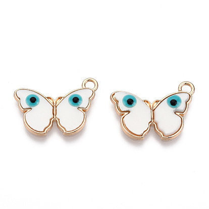 Rack Plating Alloy Resin Pendants, Evil Eye Butterfly Charms, with Enamel, Light Gold, Cadmium Free & Nickel Free & Lead Free