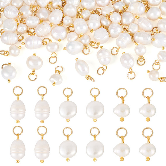 60шт 3 стили подвески из натурального культивированного пресноводного жемчуга, с медными петлями, разнообразные, цветочный белый