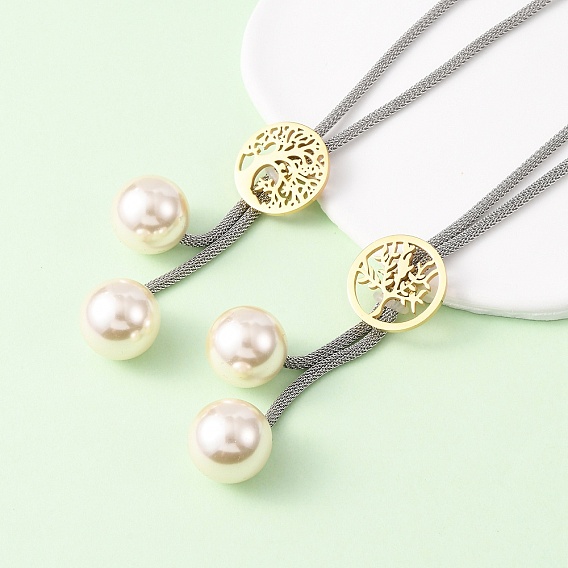 304 Женские лариаты из нержавеющей стали в форме дерева жизни, с круглой белой акриловой жемчужиной