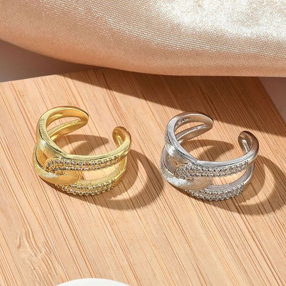 Открытые кольца манжеты из латуни с микропаве и кубическим цирконием, крест крест кольца, без кадмия и без свинца, стойки покрытие, долговечный
