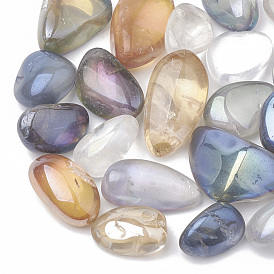 Vacuum Plating Natural Quartz Crystal Beads, Tumbled Stone, No Hole/Undrilled, Nuggets