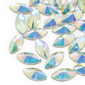 DIY Flat Back K9 Glass Rhinestone Cabochons, Random Color Back Plated, Faceted, Horse Eye