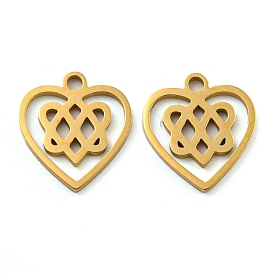 Ion Plating(IP) 316 Surgical Stainless Steel Charms, Laser Cut, Heart with Knot Charm