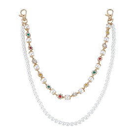 1Pc Imitation Pearl White Round Beaded and Alloy Colorful Rhinestone Flower Link Chain Belts for Pants