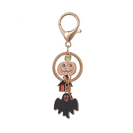 Porte-clés en émail alliage thème halloween, avec fermoir porte-clés en fer, citrouille et fantôme et maison hantée