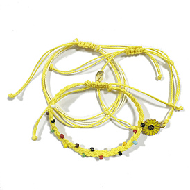 Gewachste Polyester geflochtene Perlenarmbänder für Teenager-Mädchen-Frauen, Gliederarmbänder aus Sonnenblumenlegierung, Glasperlen Armbänder