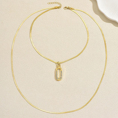 304 Stainless Steel Geometric Hollow Oval Pendant Double Layer Necklaces for Women Casual and Daily Wear