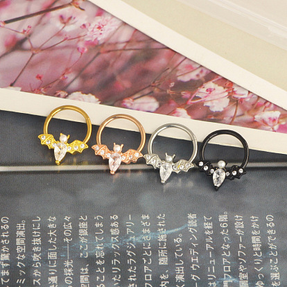 304 серьги-кольца для хряща из нержавеющей стали с прозрачным кубическим цирконием в форме летучей мыши, украшения для носа