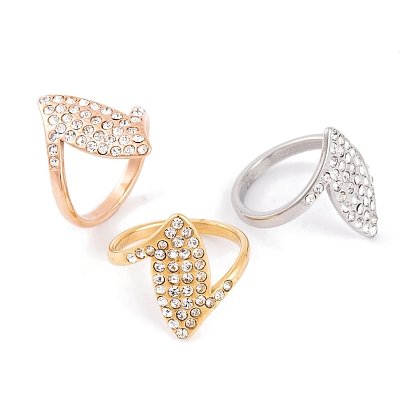 304 Stainless Steel Horse Eye Finger Ring for Women, with Rhinestone