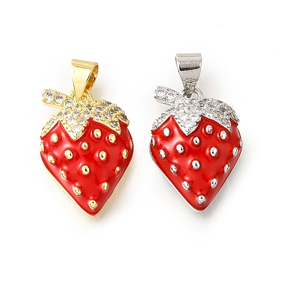 Латунный микропаве, прозрачный кубический цирконий с подвесками из эмали, без кадмия и без свинца, клубника прелести
