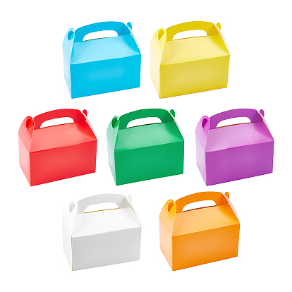 7Pcs 7 Color Solid Color Paper Fold Cakes Boxes, with Handle, for Wedding Gift, Candy Packaging Supplies
