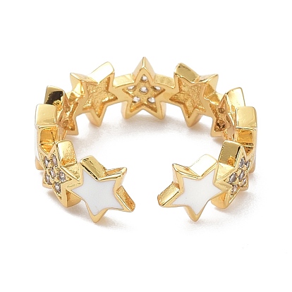 Star Clear Cubic Zirconia Finger Ring for Girl Women, Real 18K Gold Plated Brass Enamel Open Cuff Ring