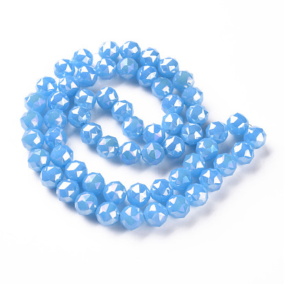 Electroplate Glass Beads Strands, AB Color Plated, Imitation Jade Glass, Faceted, Round
