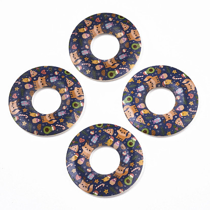 Printed Wood Pendants, Donut with Pattern