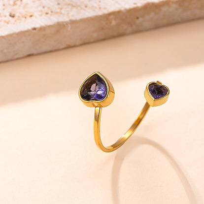 201 Открытые кольца-манжеты из нержавеющей стали с кубическим цирконием, сердце, золотые