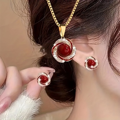 Комплект из ожерелья с подвеской из сплава и серег-гвоздиков для женщин, комплекты украшений из искусственного жемчуга для женщин