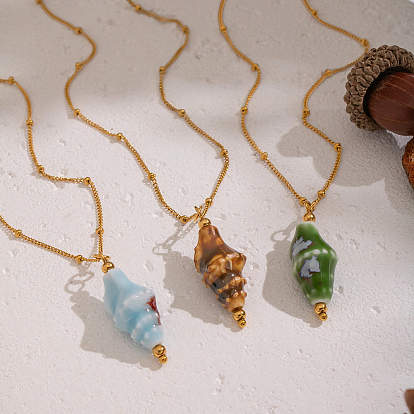 Кулон в форме раковины 304 цепочка-спутник из нержавеющей стали для женщин, реальный 18 k позолоченный