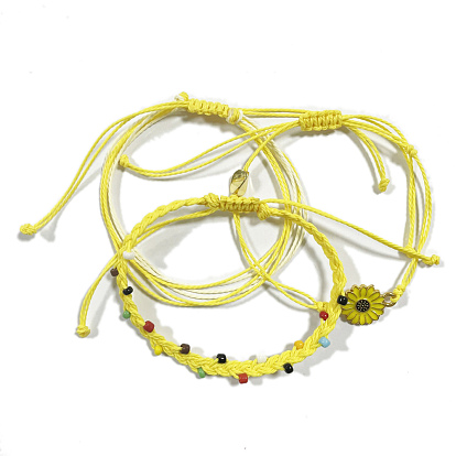 Gewachste Polyester geflochtene Perlenarmbänder für Teenager-Mädchen-Frauen, Gliederarmbänder aus Sonnenblumenlegierung, Glasperlen Armbänder