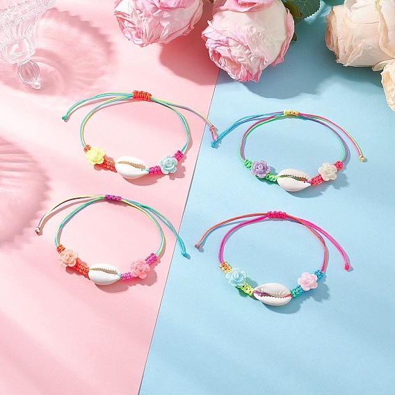 Браслеты из бисера для женщин из акриловых бусин в виде цветов и ракушек каури, с нейлоновой нити корда