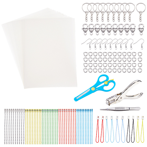 Комплекты термоусадочных пленок, с термоусадочной пленкой, железные брелоки, кольца, крючки для сережек и плоскогубцы, ремешки из полиэстера, застежками, цепочки из нержавеющей стали с шариками и пинцеты