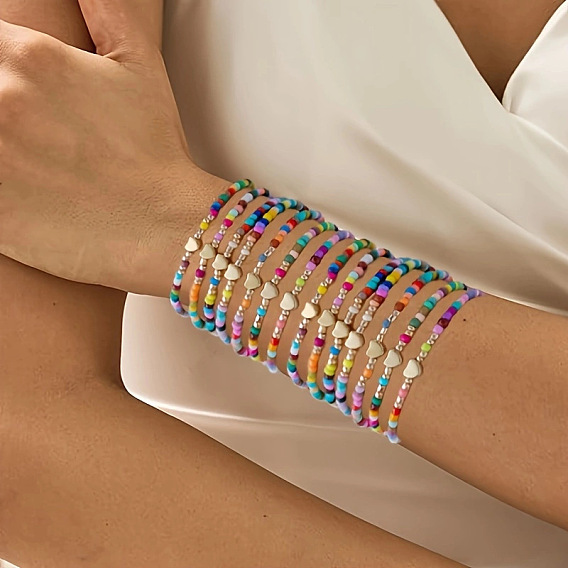 7шт. ccb браслеты из круглых бусин в форме сердца и стеклянных бусинок, женские браслеты