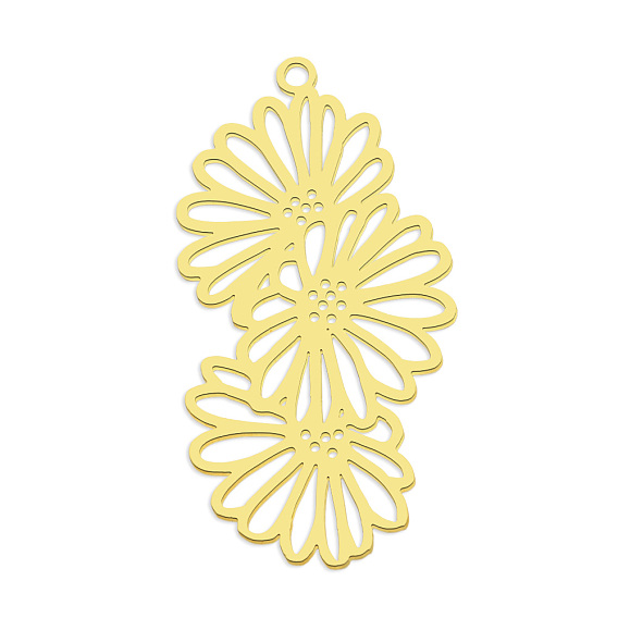 201 Stainless Steel Pendants, Laser Cut, PVD Vacuum Plating, Long-Lasting Plated, Flower