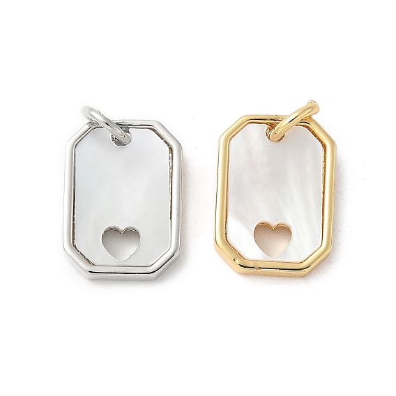 Подвески в виде прямоугольника с полым сердцем из натуральной белой ракушки и латунным паве с соединительными кольцами, долговечный, без свинца и без кадмия, стойки покрытие