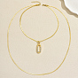 304 Stainless Steel Geometric Hollow Oval Pendant Double Layer Necklaces for Women Casual and Daily Wear