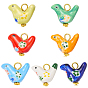 7Pcs 7 Colors Handmade Printed Porcelain Pendants, with Iron Findings, Pigeon, Golden