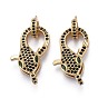 Brass Micro Pave Black & Green Cubic Zirconia Lobster Claw Clasp, Long-Lasting Plated, with Jump Rings, Snake Shape