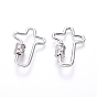 Brass Micro Pave Cubic Zirconia Screw Carabiner Lock Charms, for Necklaces Making, Clear, Cross