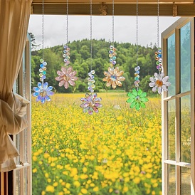 Glass Flower Hanging Ornaments, Window Rainbow Maker Hanging Suncatcher for Home Garden Porch Decoration