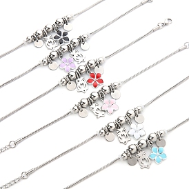 Alloy Beaded Bracelets, Enamel Style, Flower