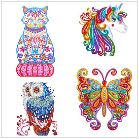 Cat/Owl/Butterfly DIY Diamond Painting Sticker Kit, Including Resin Rhinestones Bag, Diamond Sticky Pen, Tray Plate and Glue Clay
