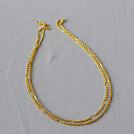 Français vintage minimaliste rond lié en laiton plaqué or collier double couche - longue chaîne de pull, élégant.