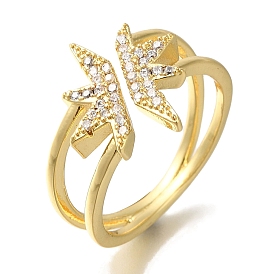 Rack Plating Crown Brass Clear Cubic Zirconia Open Cuff Rings, Cadmium Free & Lead Free, Long-Lasting Plated, for Women