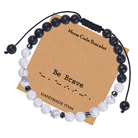 Brave Morse Code Friendship Bracelet with Natural White Turquoise for Men and Women