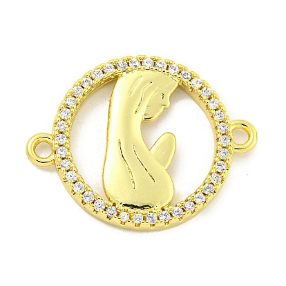 Rack Plating Brass Micro Pave Clear Cubic Zirconia Links, Cadmium Free & Lead Free, Real 18K Gold Plated