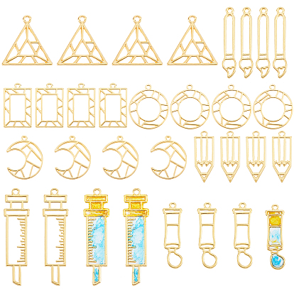 32Pcs 8 Style Alloy Open Back Bezal Pendants, For DIY UV Resin, Epoxy Resin, Pressed Flower Jewelry, Mixed Shapes